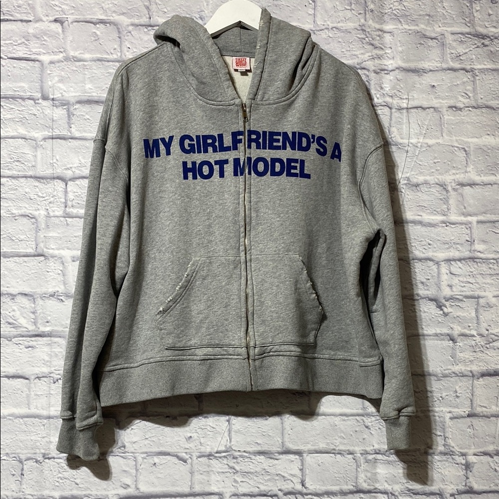 Gray Hoodie with Blue Text